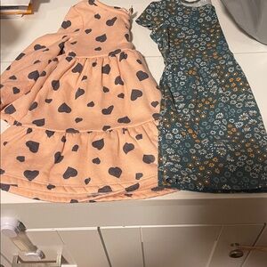 Heart Print Peach and Floral Teal Kids Dresses